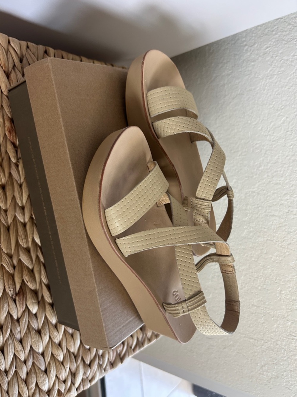 OluKai Beige Wedge Slingback Sandals